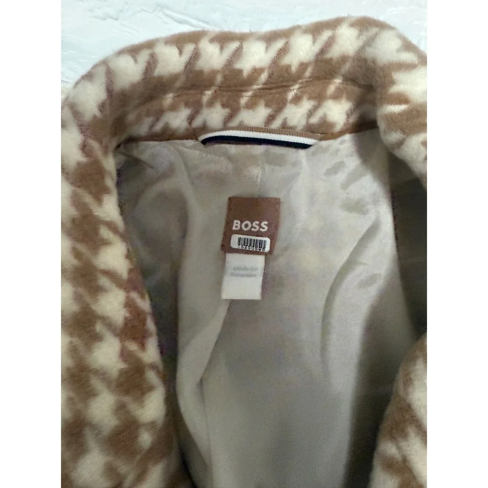 BOSS Houndstooth‎ Double Breasted Blazer Women Size 8 Camel Tan Excellent Luxury